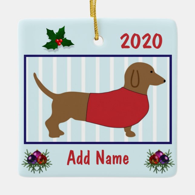Personalized Dachshund - Doxie Puppy Dog - Red Ceramic Ornament (Front)