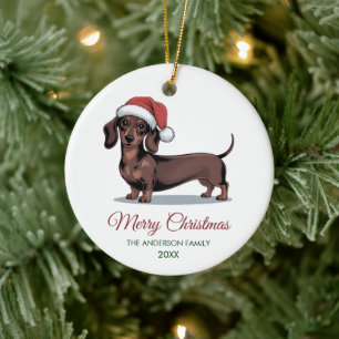 Personalized Dachshund in Santa Hat Christmas      Ceramic Ornament