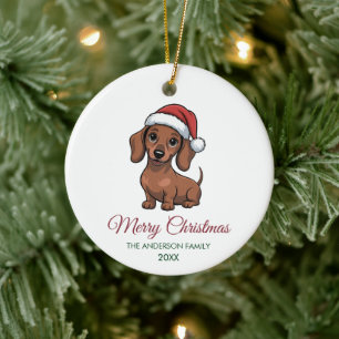 Personalized Dachshund in Santa Hat Christmas Ceramic Ornament