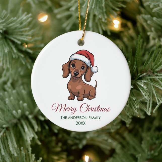 Personalized Dachshund in Santa Hat Christmas      Ceramic Ornament (Tree)