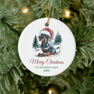 Personalized Dachshund in Santa Hat Christmas      Ceramic Ornament