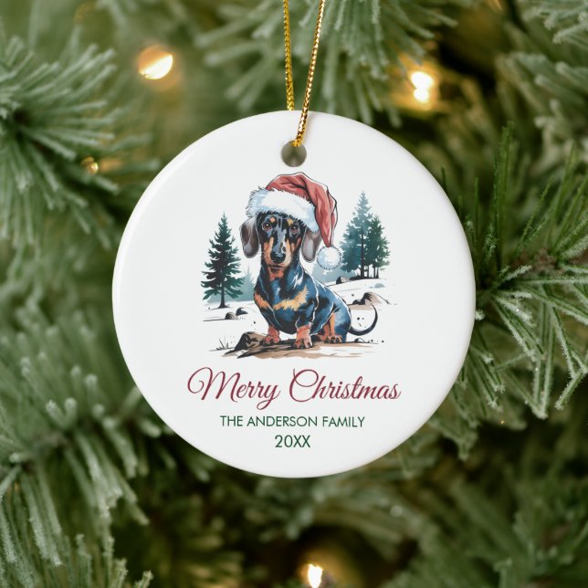 Personalized Dachshund in Santa Hat Christmas      Ceramic Ornament (Tree)