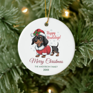 Personalized Dachshund in Santa Hat Christmas Ceramic Ornament