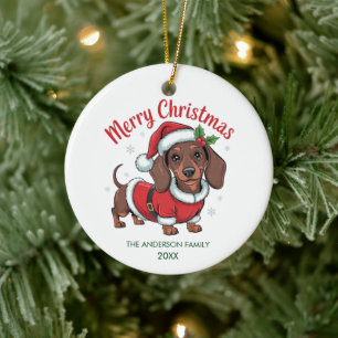 Personalized Dachshund in Santa Hat Christmas      Ceramic Ornament