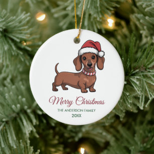 Personalized Dachshund in Santa Hat Christmas      Ceramic Ornament