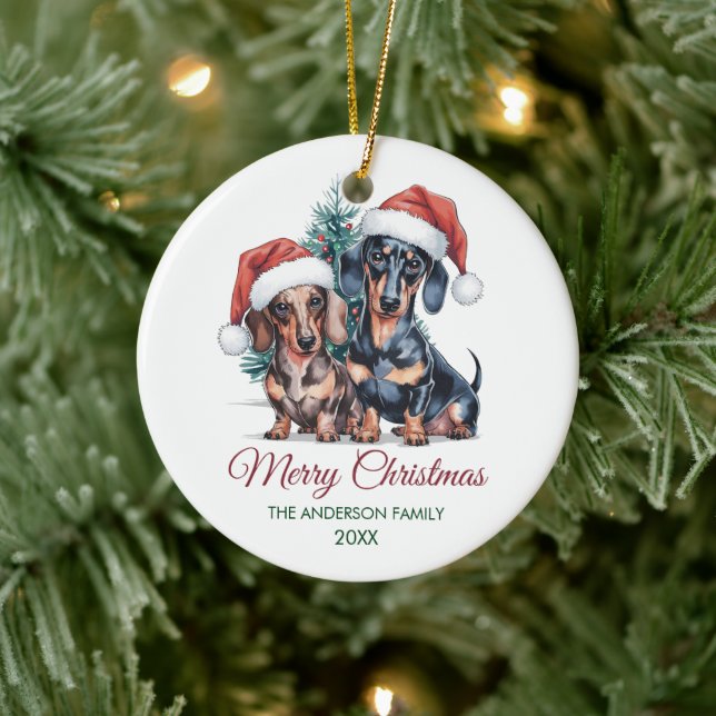 Personalized Dachshund in Santa Hat Christmas      Ceramic Ornament (Tree)