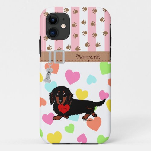 Personalized Dachshund Long Haired Black and Tan iPhone 11 Case