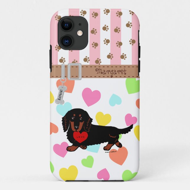 Personalized Dachshund Long Haired Black and Tan Case-Mate iPhone Case (Back)