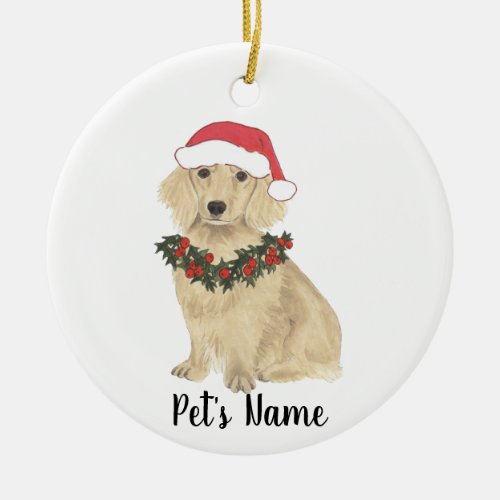 Personalized Dachshund Long Haired Cream Ceramic Ornament