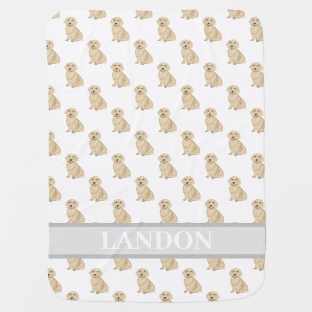 Personalized Dachshund (Long Haired, Cream Fawn) Baby Blanket (Front)