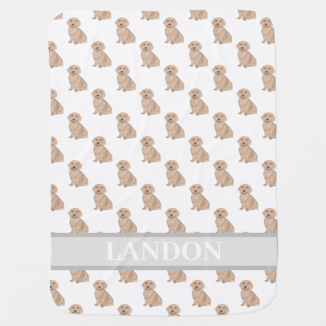 Personalized Dachshund (Long Haired, Red) Baby Blanket (Front)