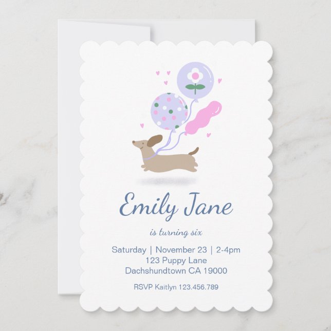 Personalized Dachshund Lover Birthday Party Pink Invitation (Front)