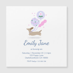 Personalized Dachshund Lover Birthday Party Pink Magnetic Invitation