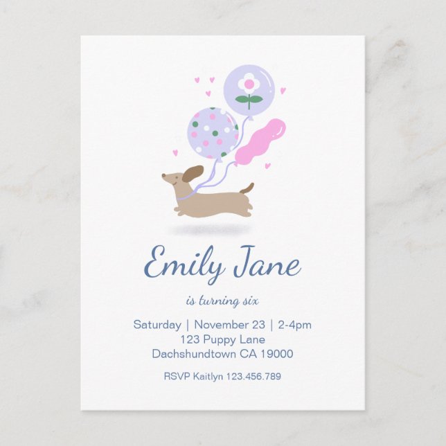 Personalized Dachshund Lover Birthday Party Pink Postcard (Front)