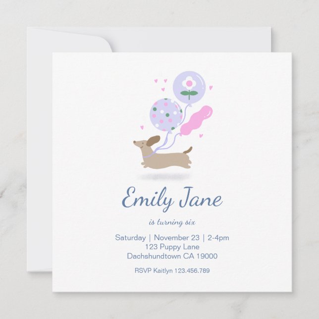 Personalized Dachshund Lover Birthday Party Pink Save The Date (Front)