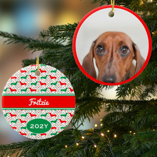 Personalized Dachshund Photo Year Ceramic Ornament