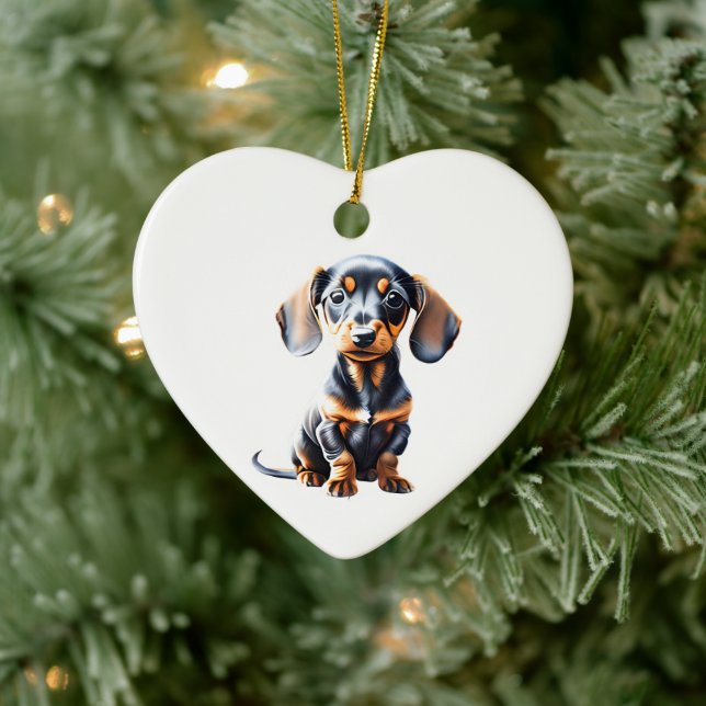 Personalized Dachshund Puppy Ceramic Ornament (Tree)