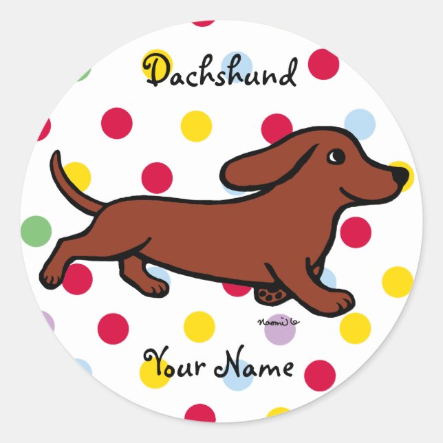 Personalized Dachshund Running Cartoon Classic Round Sticker (Front)