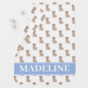 Personalized Dachshund (Smooth, Red) Blue Baby Blanket