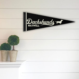Personalized Dachshund Sporty Script - Black Pennant Flag