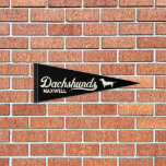 Personalized Dachshund Sporty Script - Black Pennant Flag<br><div class="desc">Personalized Dachshund profile felt pennant with a vintage look. Dachshunds in retro jersey script lettering accented by a swash and a cute dachshund silhouette. A fun retro touch for your home or a great gift for any Wiener dog Mom or Sausage Dog dad. Customized with your name or your dog's...</div>