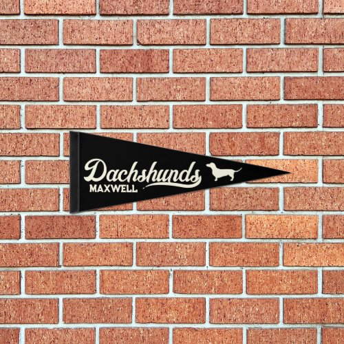 Personalized Dachshund Sporty Script _ Black Pennant Flag