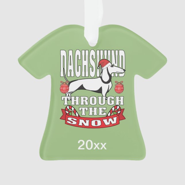 Personalized Dachshund Through The Snow Holiday Ornament (Front)