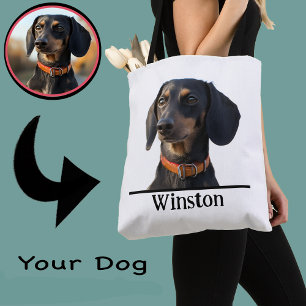 Personalized Dachshund Tote–Custom Pet Portrait Grocery Bag