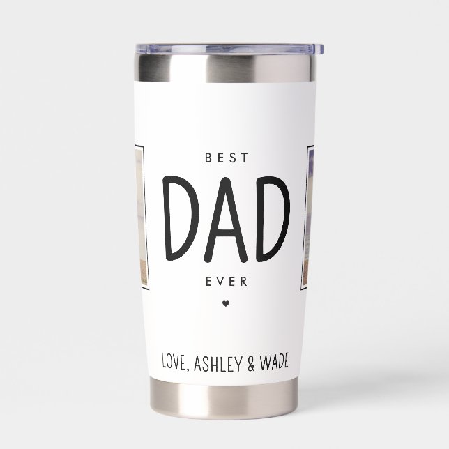 Personalized Dad 2 Photos Best Dad Ever Modern Insulated Tumbler (Left)