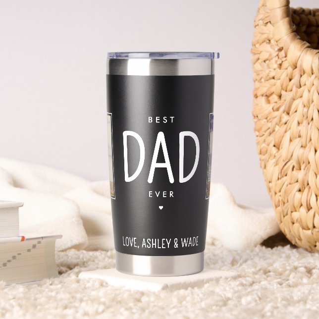 Personalized Dad 2 Photos Best Dad Ever Modern Insulated Tumbler (Living Room)