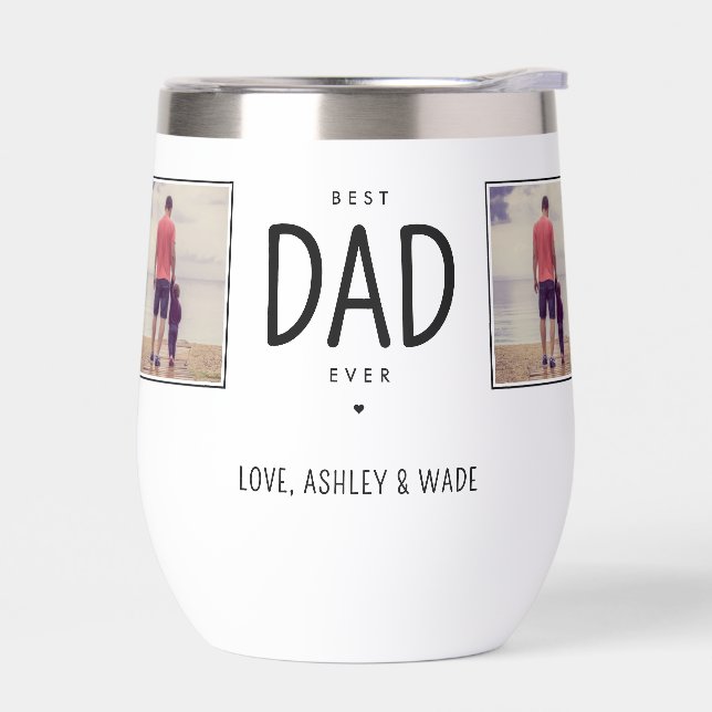 Personalized Dad 4 Photos Best Dad Ever Modern Thermal Wine Tumbler (Left)