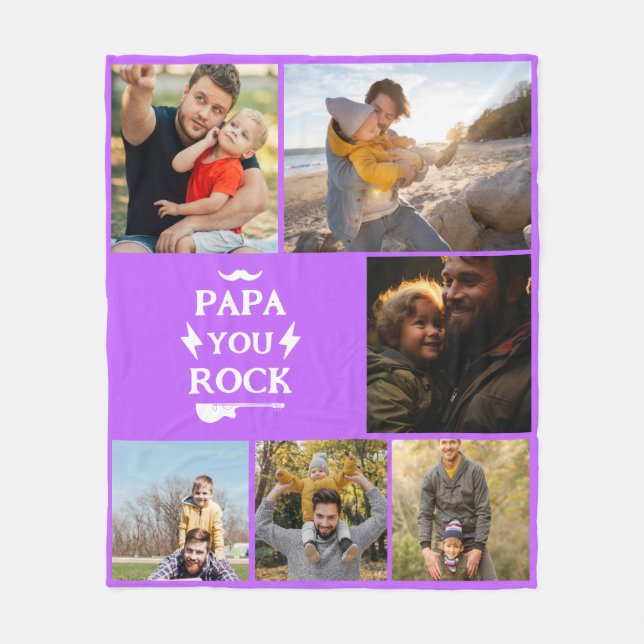 Personalized Dad 6 Photo Collage Gift Kids Fleece Blanket (Front)