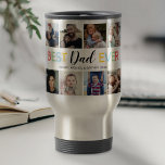 Personalized Dad 8 Photo Travel Mug<br><div class="desc">Cute dad photo coffee mug featuring 8 family pictures,  a colorful "best dad ever" typographic design,  and the kids names.</div>