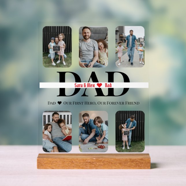 Personalized Dad Acrylic Sign with 6 Custom Photos (Neutral)