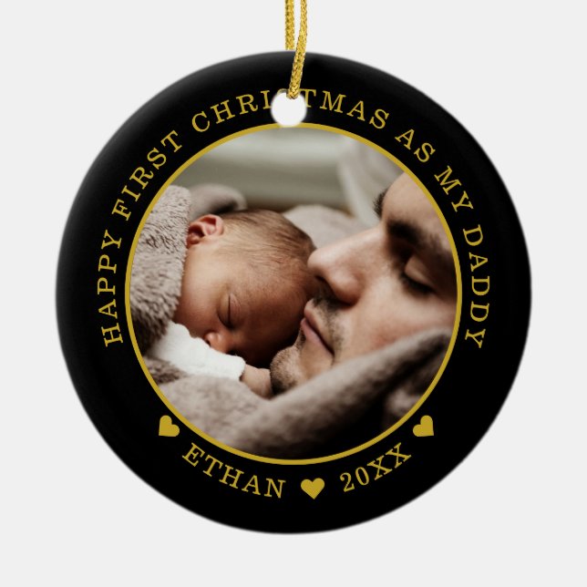 Personalized Dad And Baby's First Christmas Photo Ceramic Ornament (Front)