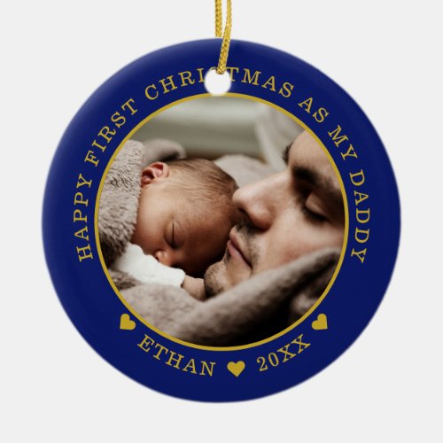 Personalized Dad And Babys First Christmas Photo Ceramic Ornament