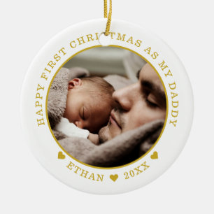 Personalized Dad And Baby's First Christmas Photo Ceramic Ornament