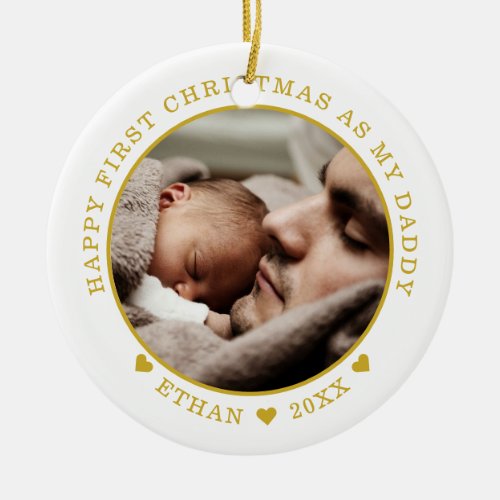 Personalized Dad And Babys First Christmas Photo Ceramic Ornament