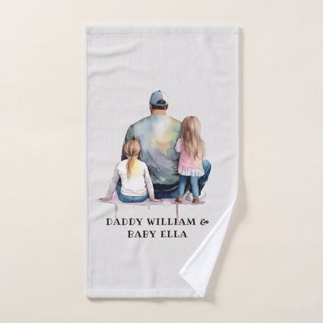 Personalized Dad and Daughters (9) Bath Towel Set (Hand Towel)