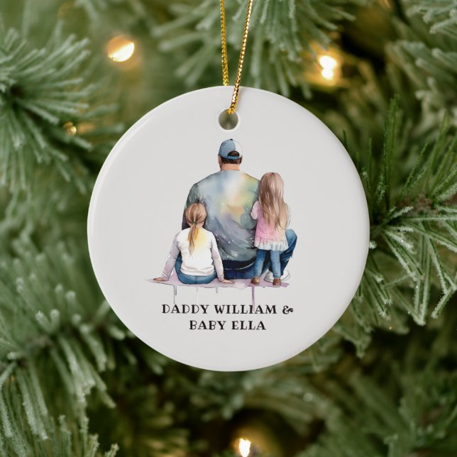 Personalized Dad and Daughters (9) Ceramic Ornament (Tree)