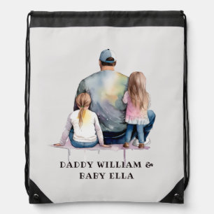 Personalized Dad and Daughters (9) Drawstring Bag