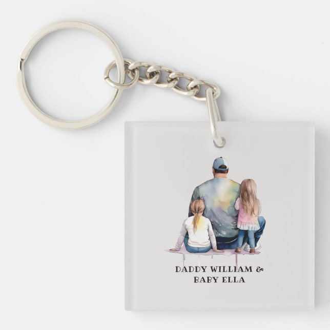 Personalized Dad and Daughters (9) Keychain (Front)