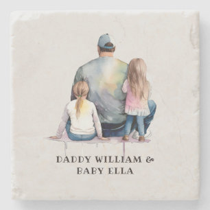 Personalized Dad and Daughters (9) Stone Coaster