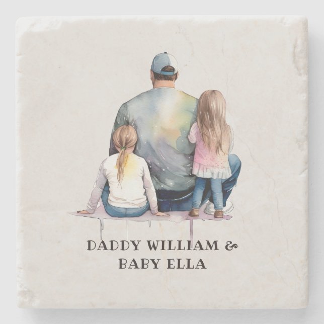 Personalized Dad and Daughters (9) Stone Coaster (Front)