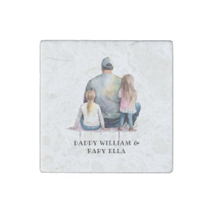 Personalized Dad and Daughters (9) Stone Magnet
