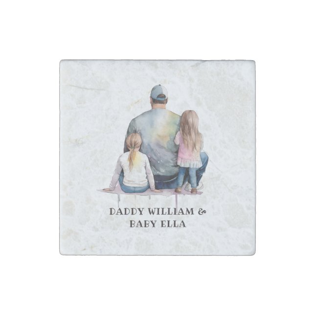 Personalized Dad and Daughters (9) Stone Magnet (Front)
