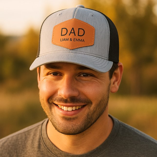 Personalized Dad Custom Names Leather Patch Hat (Creator Uploaded)