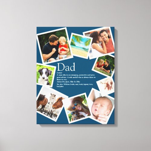 Personalized Dad Definition 9 Photo Collage Blue Canvas Print