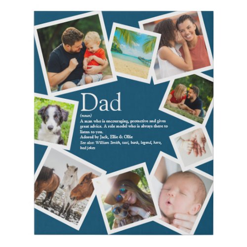 Personalized Dad Definition 9 Photo Collage Blue Faux Canvas Print
