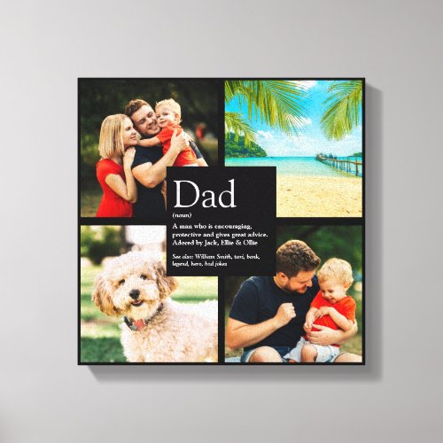 Personalized Dad Definition Modern 4 Photo Collage Canvas Print